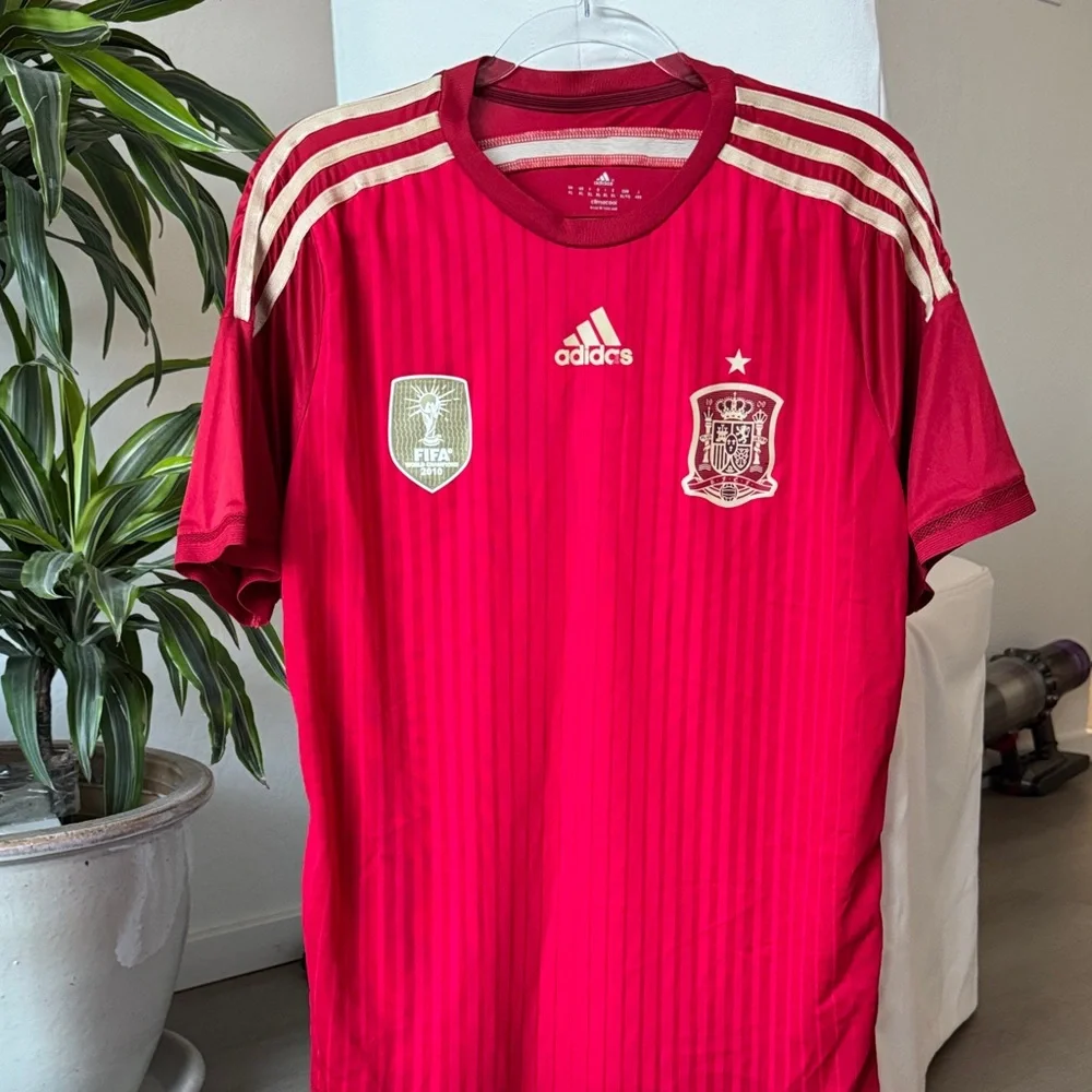 adidas Red Spain National Team Soccer Jersey with Gold Accents